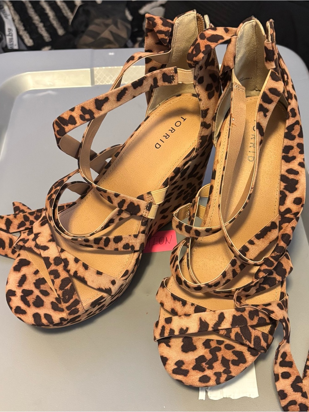 torrid Leopard Print Lace-Up Wedge Sandals - Tan/Black - Picture 2 of 2